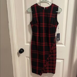 Tommy Hilfiger Red and Black Asymmetrical Plaid Dress